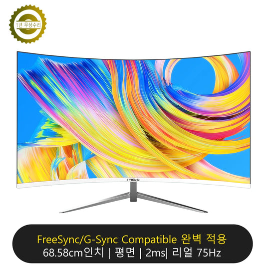 FYHXele 27inch Curved Monitor 1K FHD 75hz VA panel 2ms Response Adaptive-Sync For Gaming Monitor  LED PC Desktop With HDMI/DP