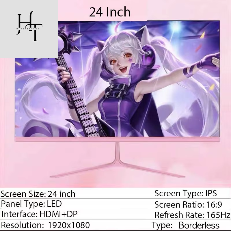 24Inch 27Inch Curved Monitor 1K 165Hz 1800R Pink Gaming Display HDR10 Desktop Screen 1Ms GTG with Free Gift for Girls