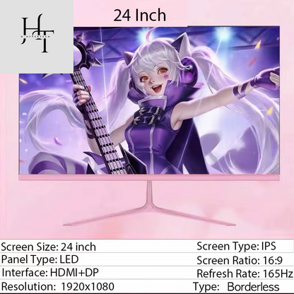 24Inch 27Inch Curved Monitor 1K 165Hz 1800R Pink Gaming Display HDR10 Desktop Screen 1Ms GTG with Free Gift for Girls