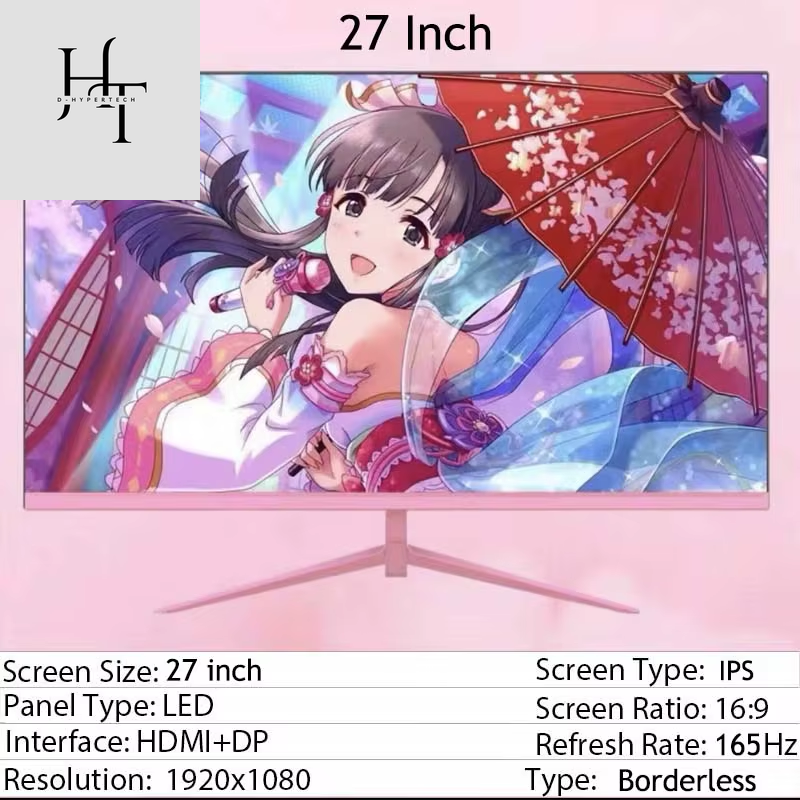 24Inch 27Inch Curved Monitor 1K 165Hz 1800R Pink Gaming Display HDR10 Desktop Screen 1Ms GTG with Free Gift for Girls