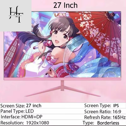 24Inch 27Inch Curved Monitor 1K 165Hz 1800R Pink Gaming Display HDR10 Desktop Screen 1Ms GTG with Free Gift for Girls