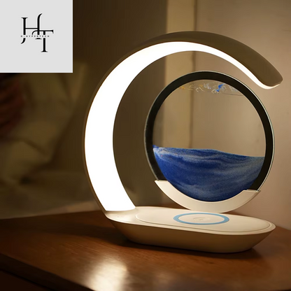 3-in-1 Quicksand Table Lamp – LED Light, Wireless Charging & 3D Hourglass Sand Art