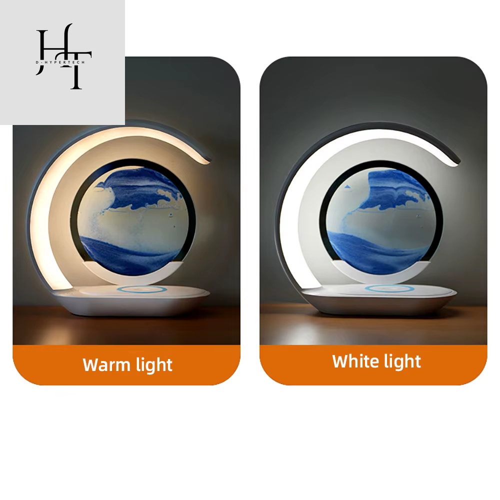 3-in-1 Quicksand Table Lamp – LED Light, Wireless Charging & 3D Hourglass Sand Art