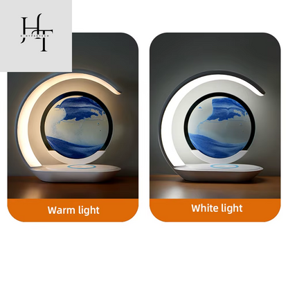 3-in-1 Quicksand Table Lamp – LED Light, Wireless Charging & 3D Hourglass Sand Art