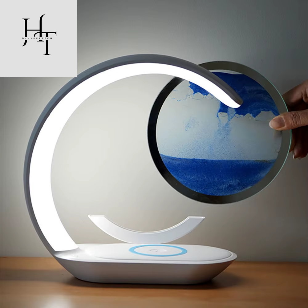 3-in-1 Quicksand Table Lamp – LED Light, Wireless Charging & 3D Hourglass Sand Art