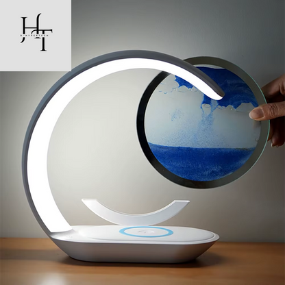 3-in-1 Quicksand Table Lamp – LED Light, Wireless Charging & 3D Hourglass Sand Art
