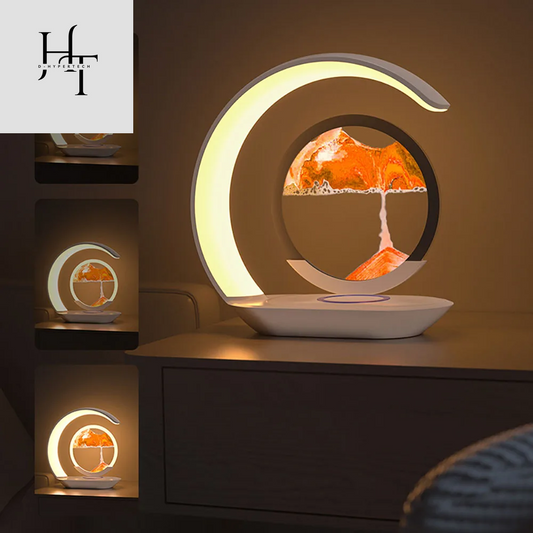 3-in-1 Quicksand Table Lamp – LED Light, Wireless Charging & 3D Hourglass Sand Art