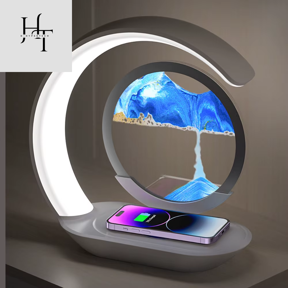 3-in-1 Quicksand Table Lamp – LED Light, Wireless Charging & 3D Hourglass Sand Art