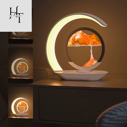 3-in-1 Quicksand Table Lamp – LED Light, Wireless Charging & 3D Hourglass Sand Art