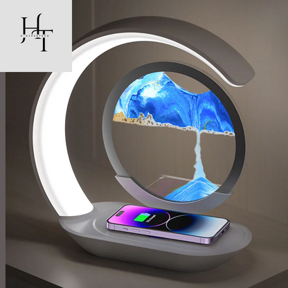 3-in-1 Quicksand Table Lamp – LED Light, Wireless Charging & 3D Hourglass Sand Art